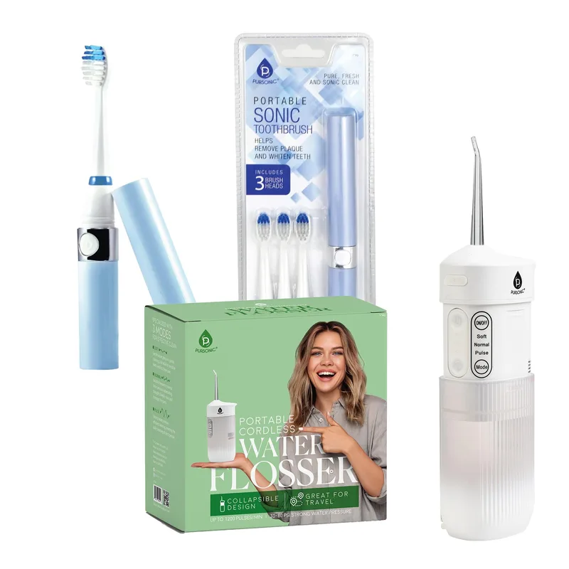 Pursonic Compact Travel Oral Care Bundle: Usb Rechargeable Water Flosser & Portable Sonic Toothbrush