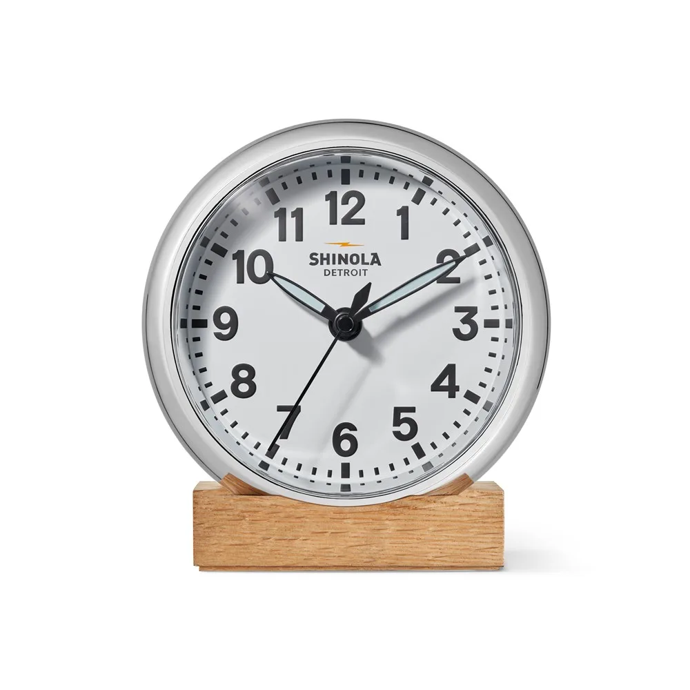 Shinola The Runwell 6" Desk Clock - Chrome/White
