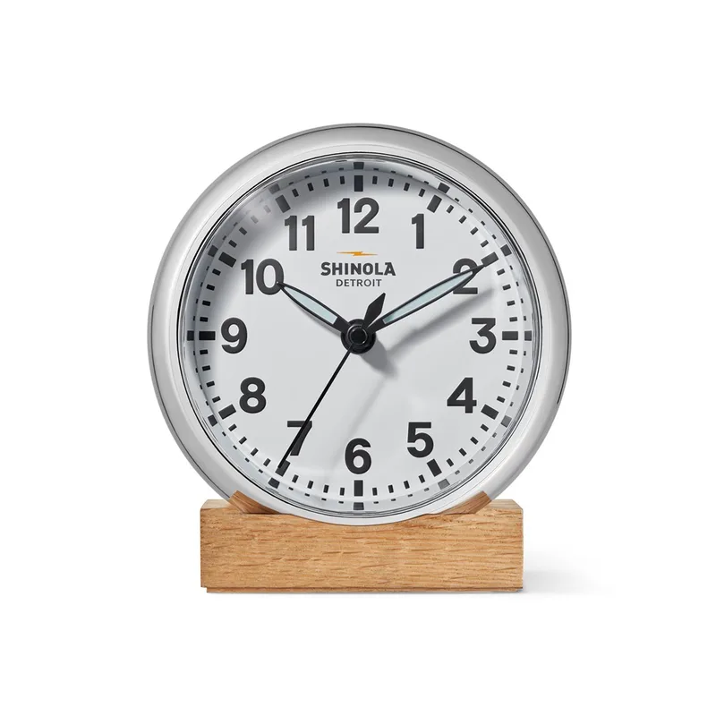 Shinola The Runwell 6" Desk Clock - Chrome/White