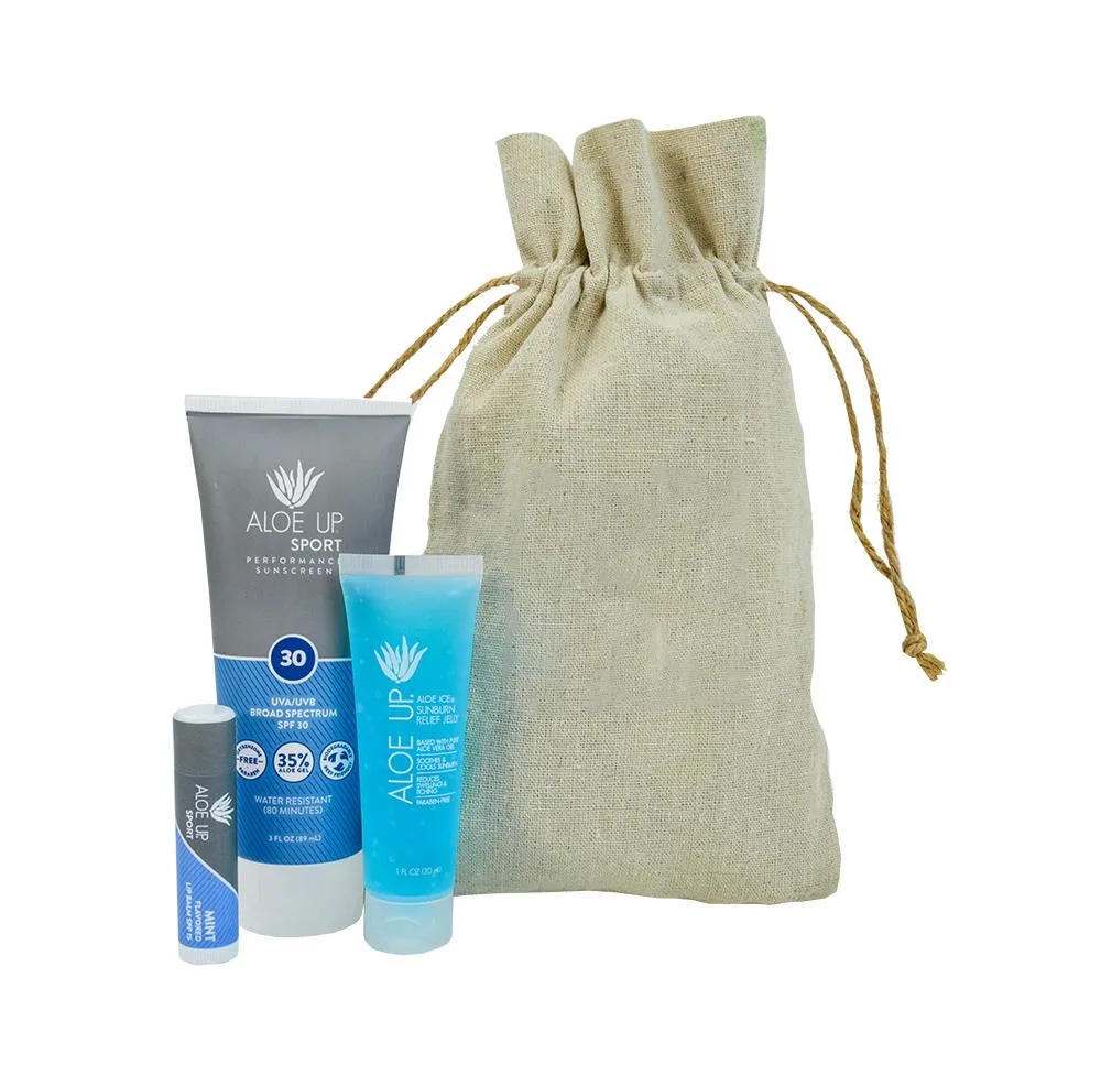 Aloe Up Linen Drawstring Bag w/SPF 30 Sport Sunscreen