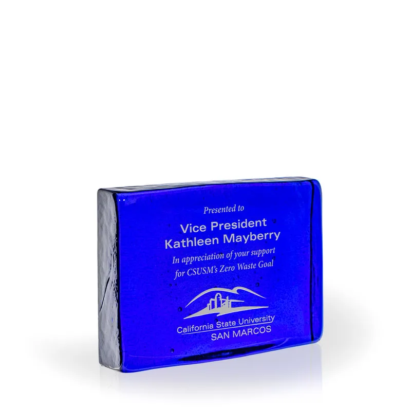 Sargossa Cobalt Horizontal Wedge Recycled Glass Award, 5"