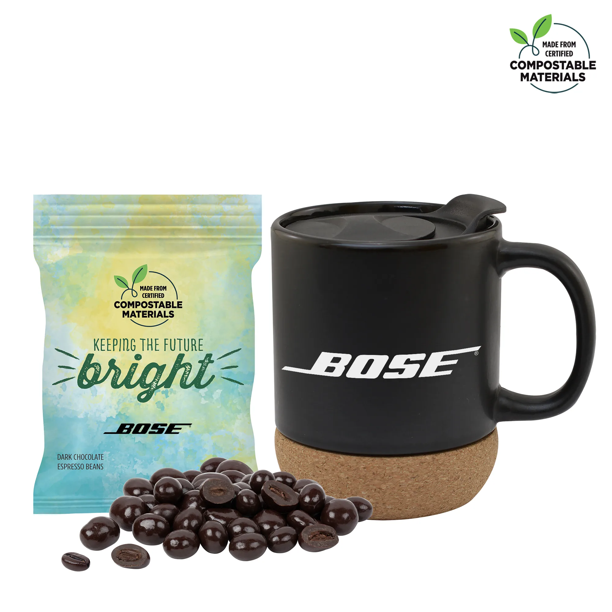 Cork Bottom Mug w/ Compostable Bag of Dark Chocolate Espresso Beans view 2
