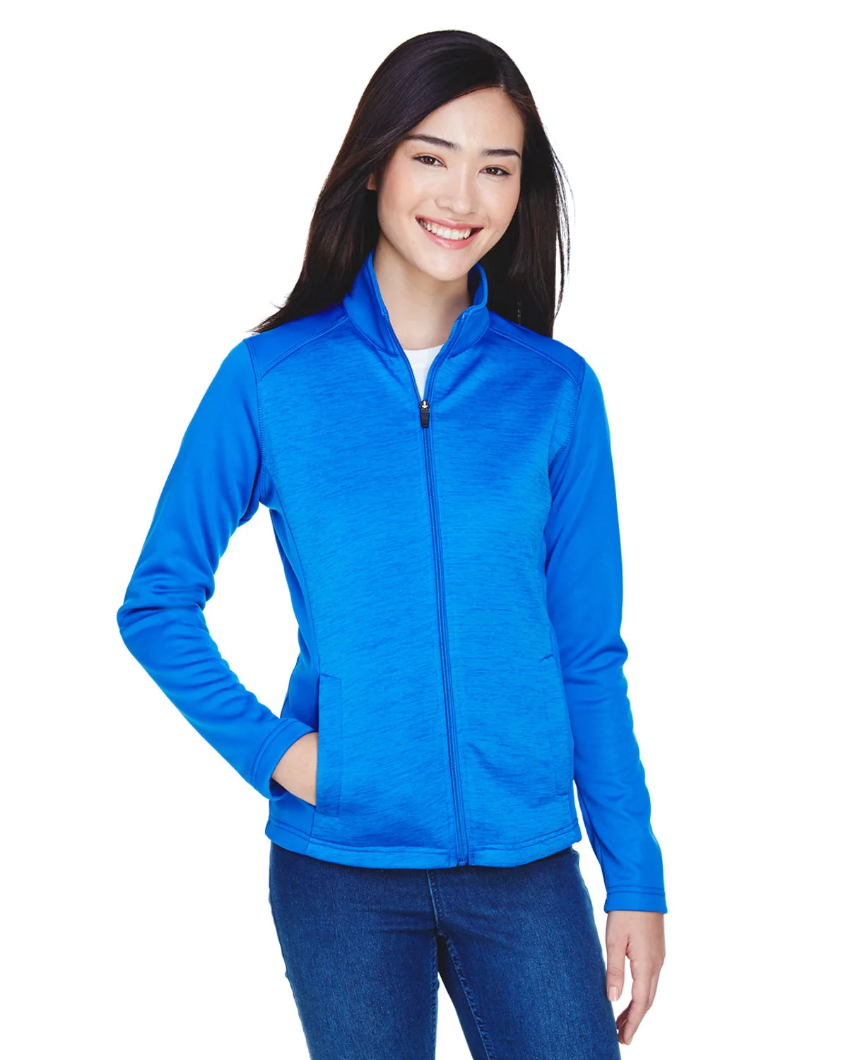 Devon and Jones Ladies' Newbury Colorblock Mélange Fleece Full-Zip view 3