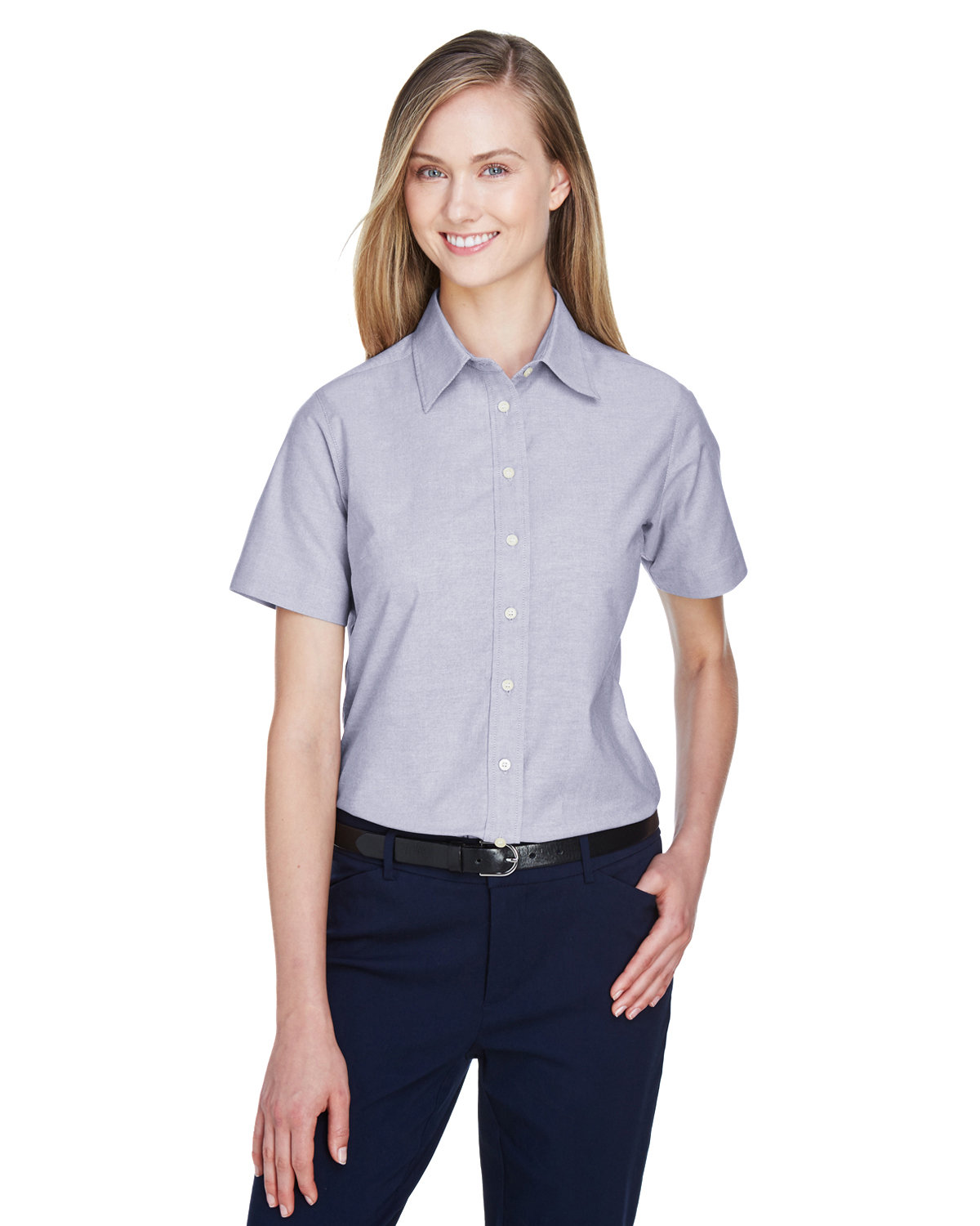 Harriton Ladies' Short-Sleeve Oxford with Stain-Release
