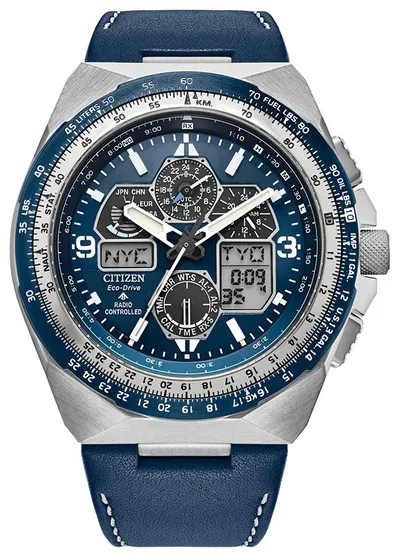 Citizen Watch Men's Promaster Skyhawk Leather Strap Watch Blue Dial