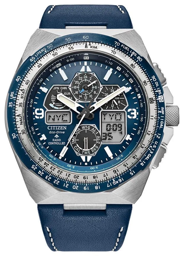 Citizen Watch Men's Promaster Skyhawk Leather Strap Watch Blue Dial
