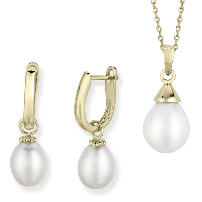 Jilco Inc Pearl Earring & Necklace Set - Yellow Gold