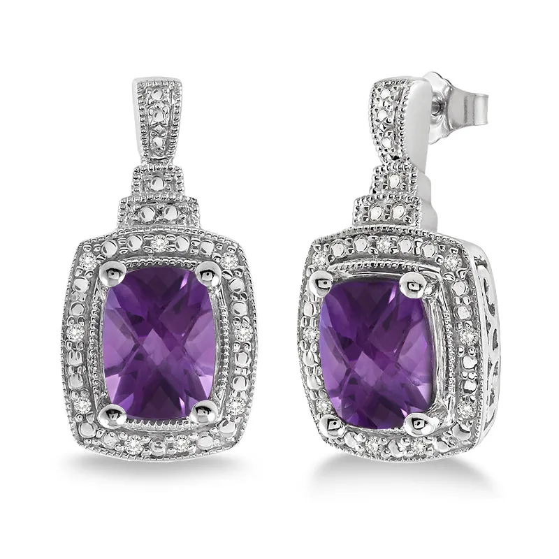 Jilco Inc Amethyst & Diamond Earrings - 8x6mm