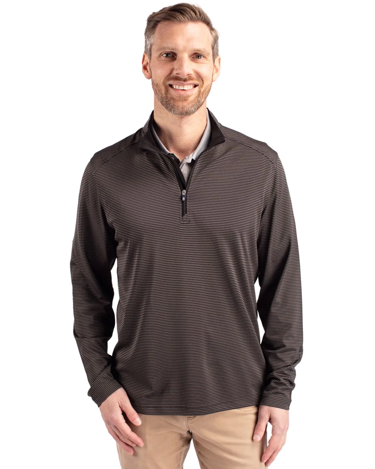 Cutter & Buck Virtue Eco Pique Micro Stripe Recycled Mens Big & Tall Quarter Zip