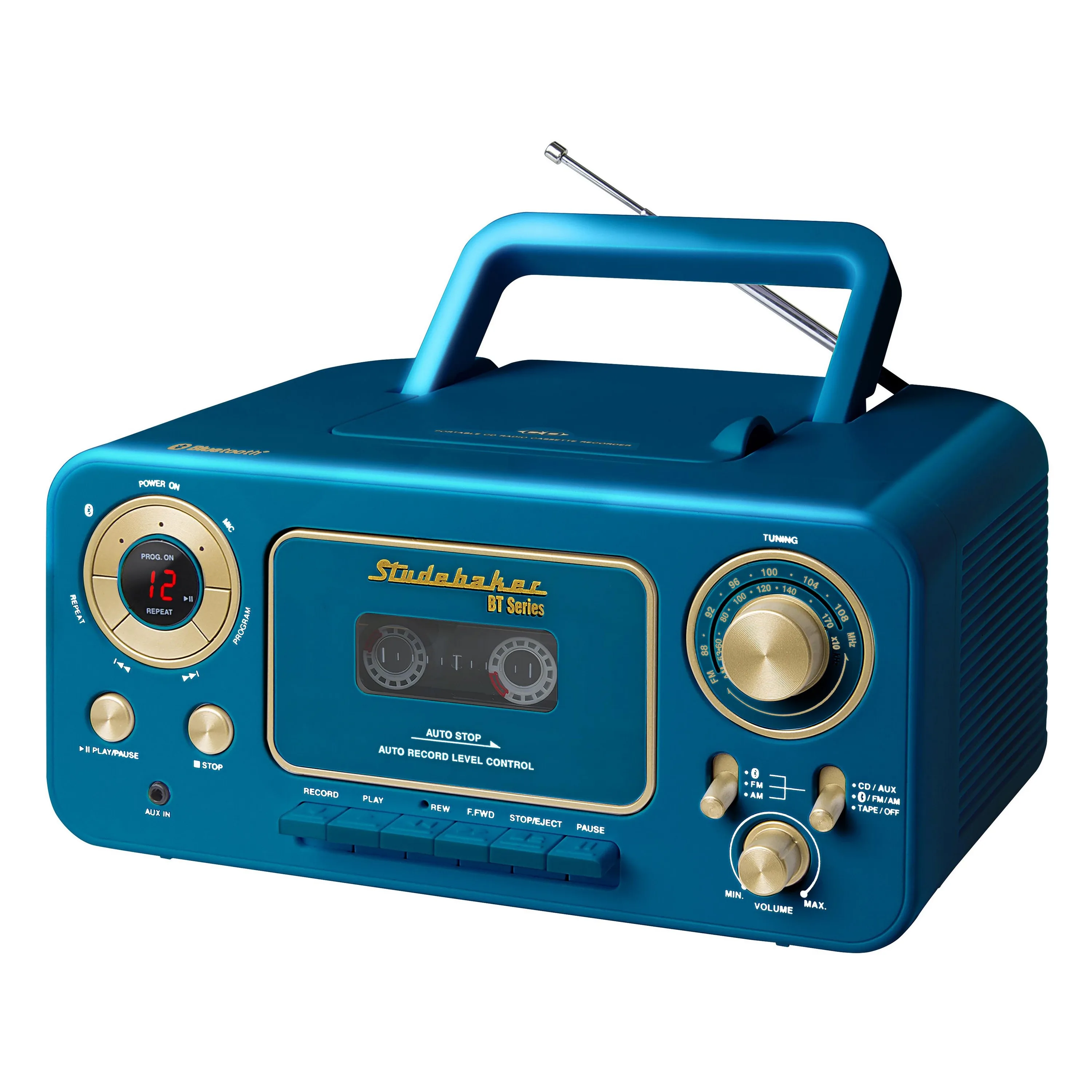 Studebaker Portable Cd Player w/Bluetooth, Am/Fm Radio And Cassette Play/Record - Blue