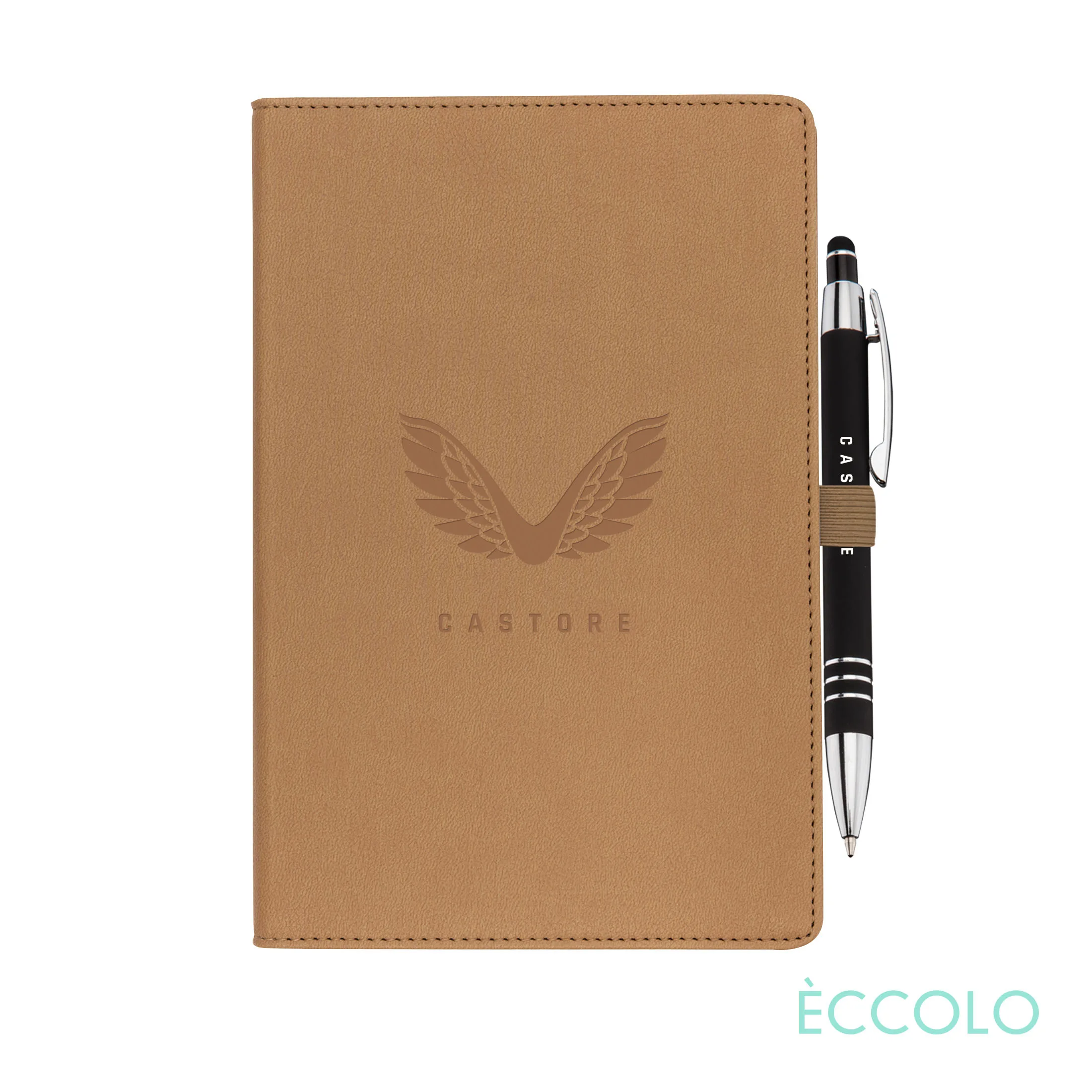 Journal & Clicker Pen, Tan PMS 7595C/Black