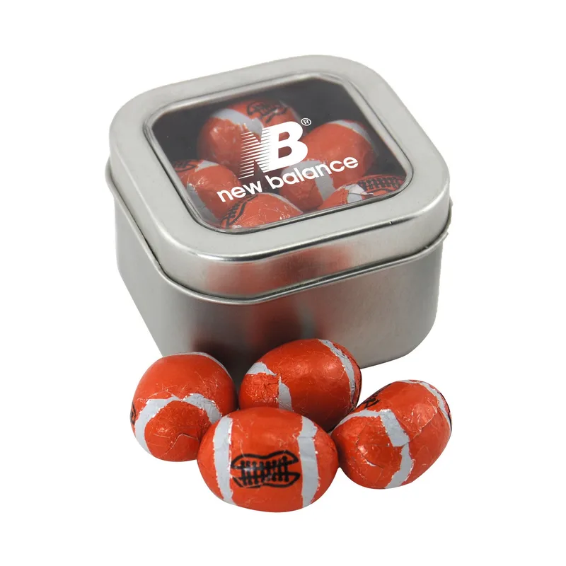 Window Tin w/Chocolate Footballs