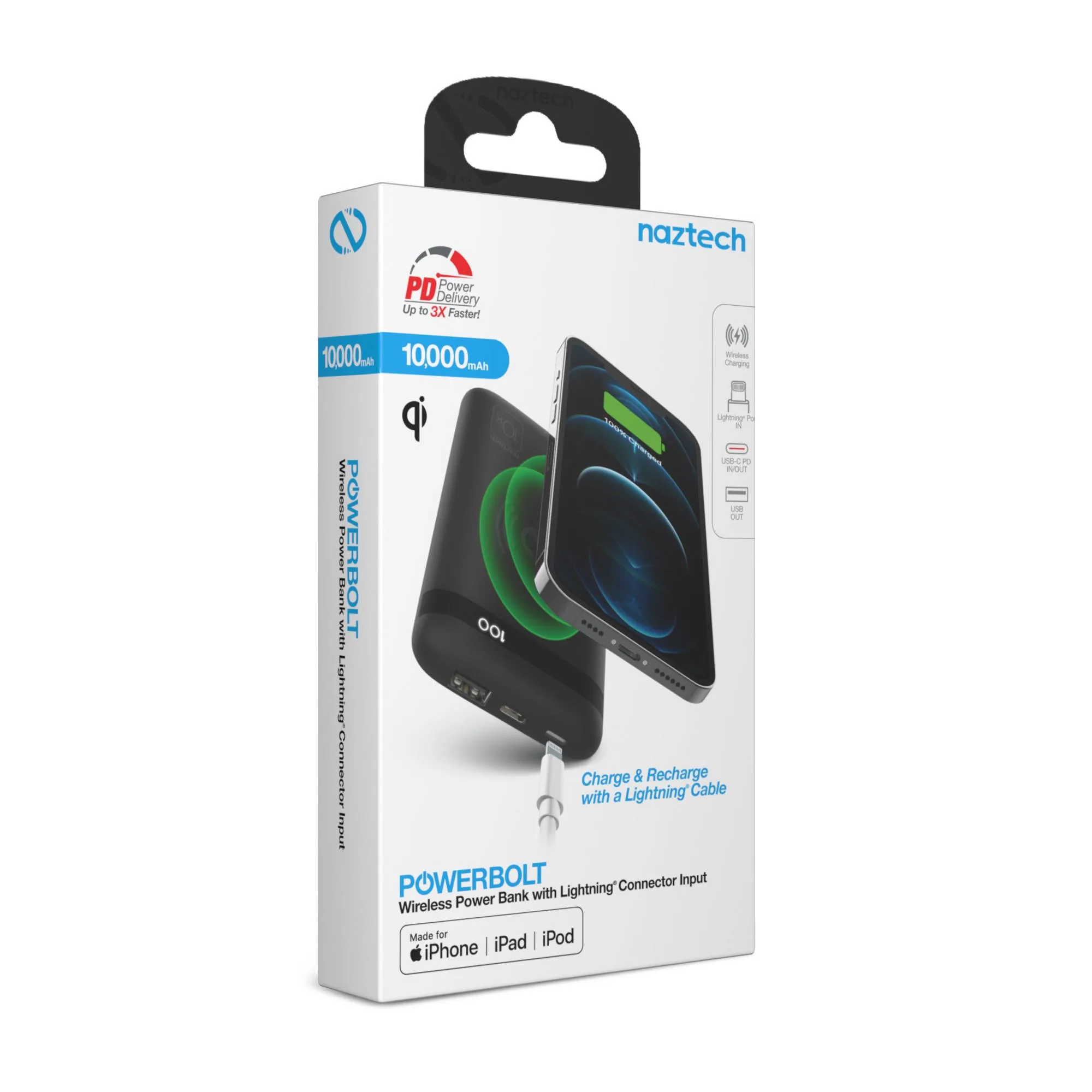 HYPERCEL Naztech Powerbolt 10,000 Mah Wireless 20W Usb-C Pd Fast Charge Power Bank
