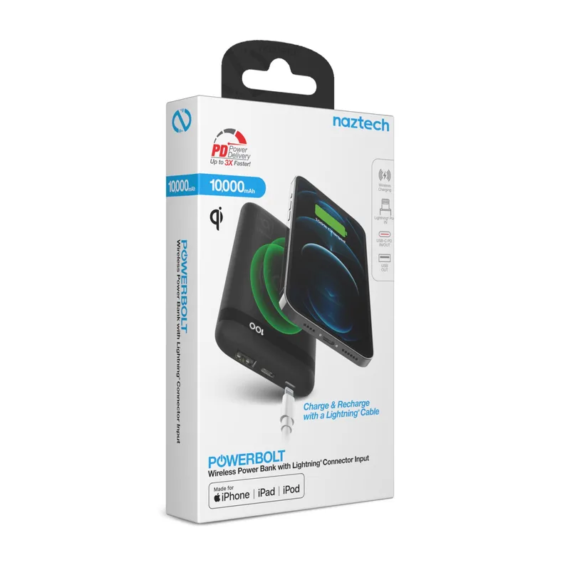 HYPERCEL Naztech Powerbolt 10,000 Mah Wireless 20W Usb-C Pd Fast Charge Power Bank
