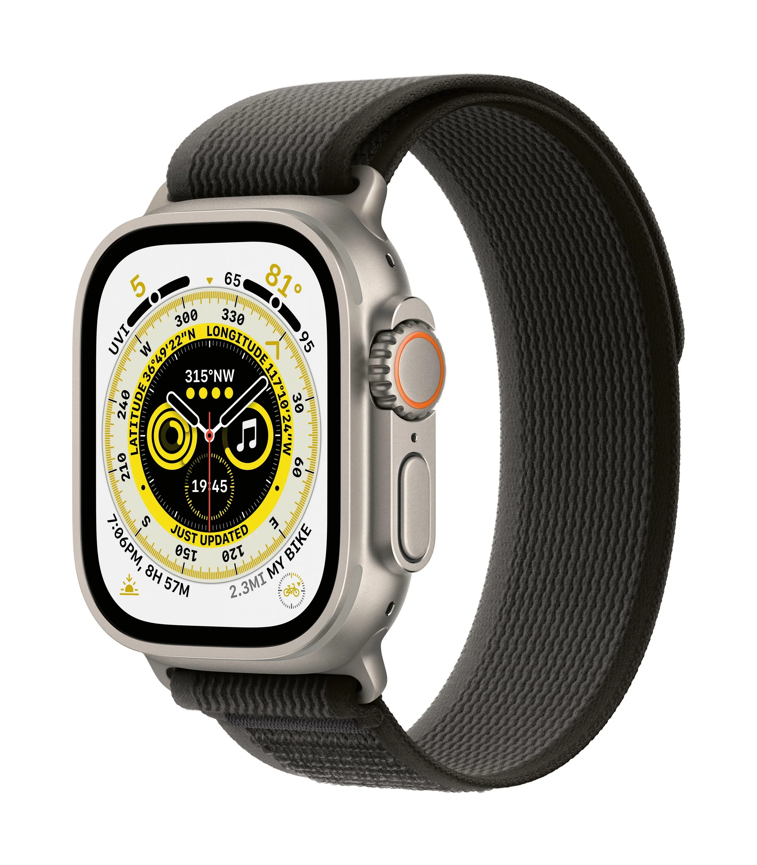 Apple Watch Ultra Gps + Cell 49Mm Titanium Case W/ S/M Black/Gray Trail Loop