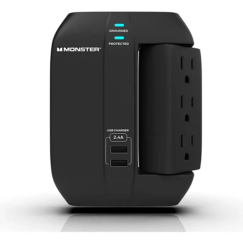 Monster Black Wall Plug-In w/Swivel Outlets And Usb/Usb-C Ports