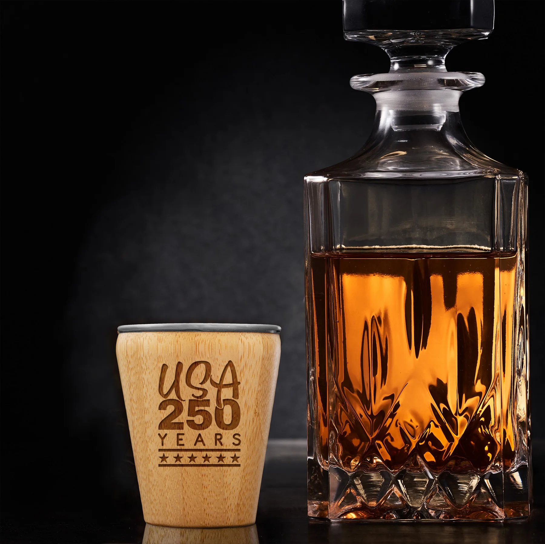 Limited Edition USA 250 Years Bamboo Shot Glass w/Stainless Steel Interior view 2