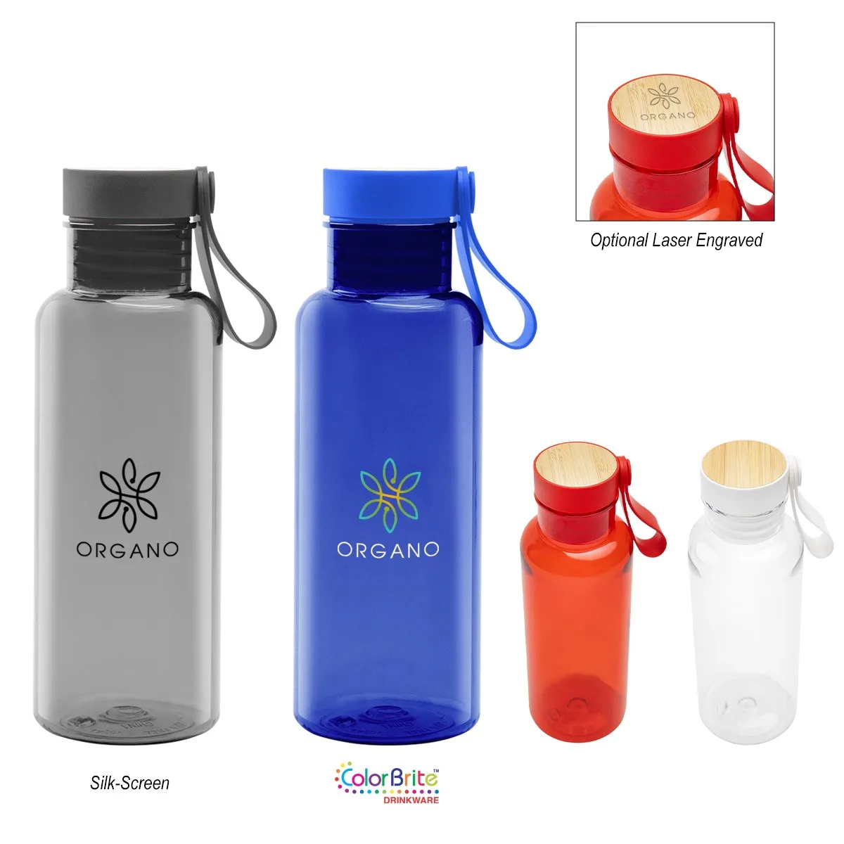 20 Oz. Case Rpet Bottle With Bamboo Accent Lid And Silicone Easy Carry Handle view 2