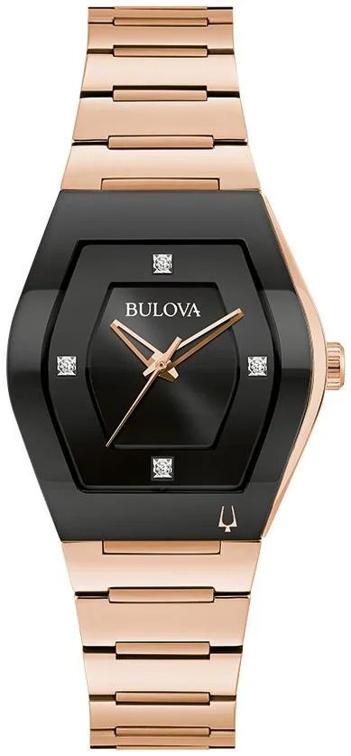 Bulova Watches Ladies' Modern Gemini Rose Gold-Tone Stainless Steel Bracelet Watch Black Dial