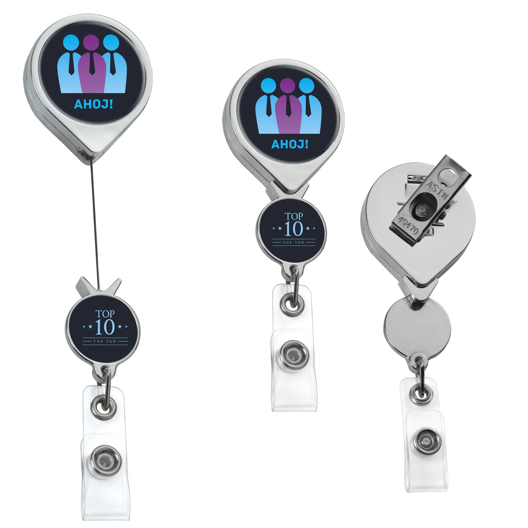 Chrome Double Up Round Retractable Badge Reel