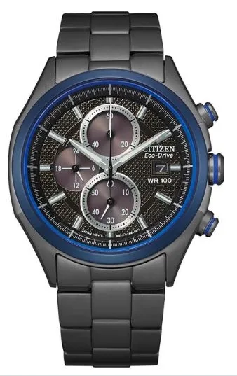 Citizen® Men's Eco-Drive® Stainless Steel Watch w/Black Dial & Blue Accents