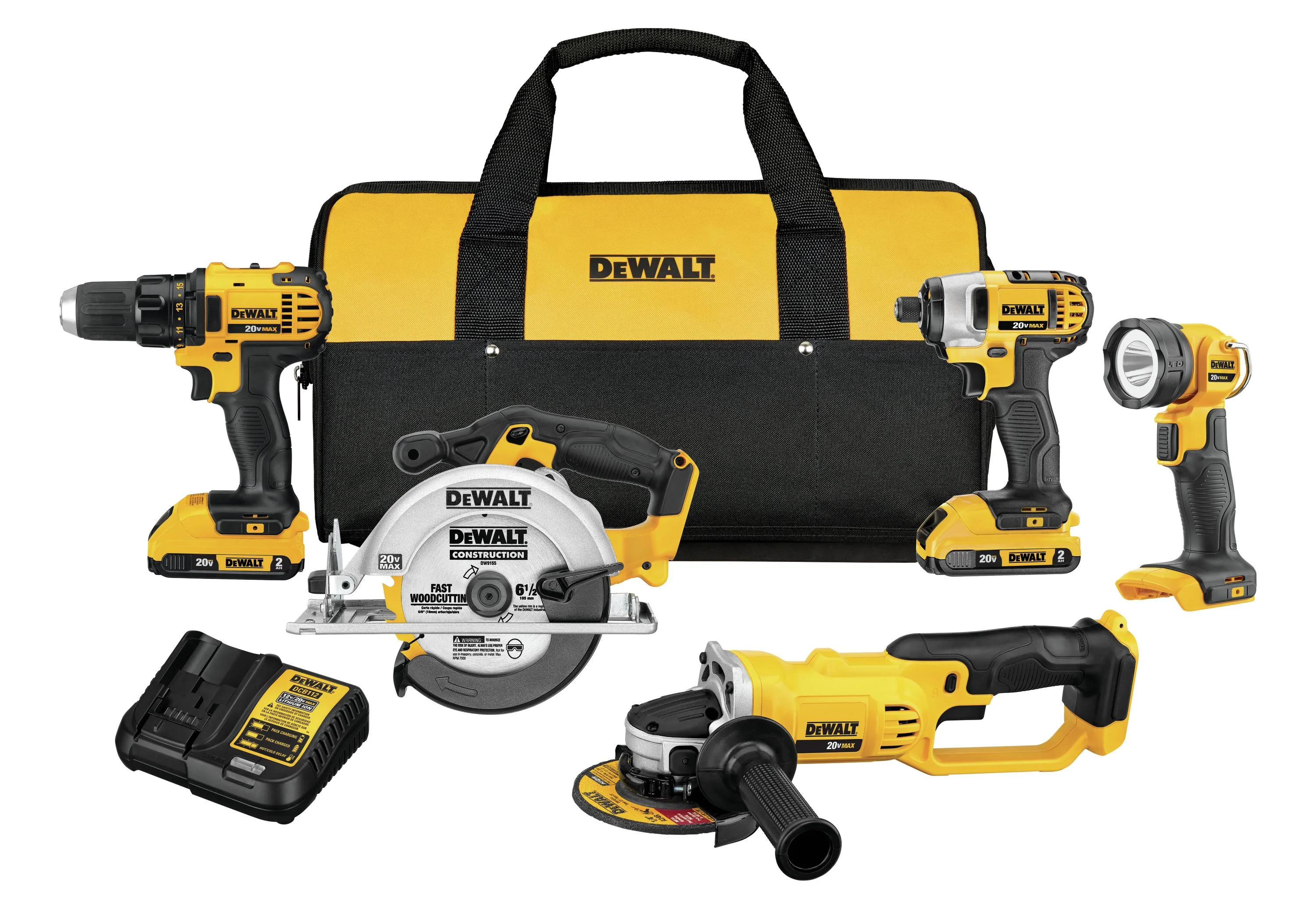 DeWalt 20V Max Compact 5-Tool Combo Kit - Drill/Driver Impact Grinder Light Saw