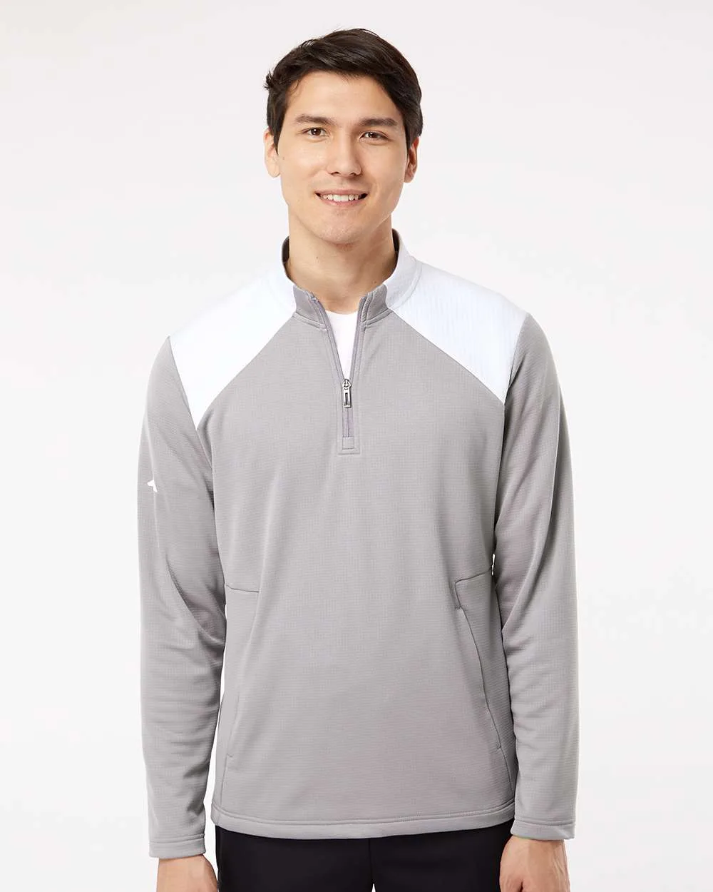 Adidas® Textured Mixed Media Quarter Zip Pullover view 3