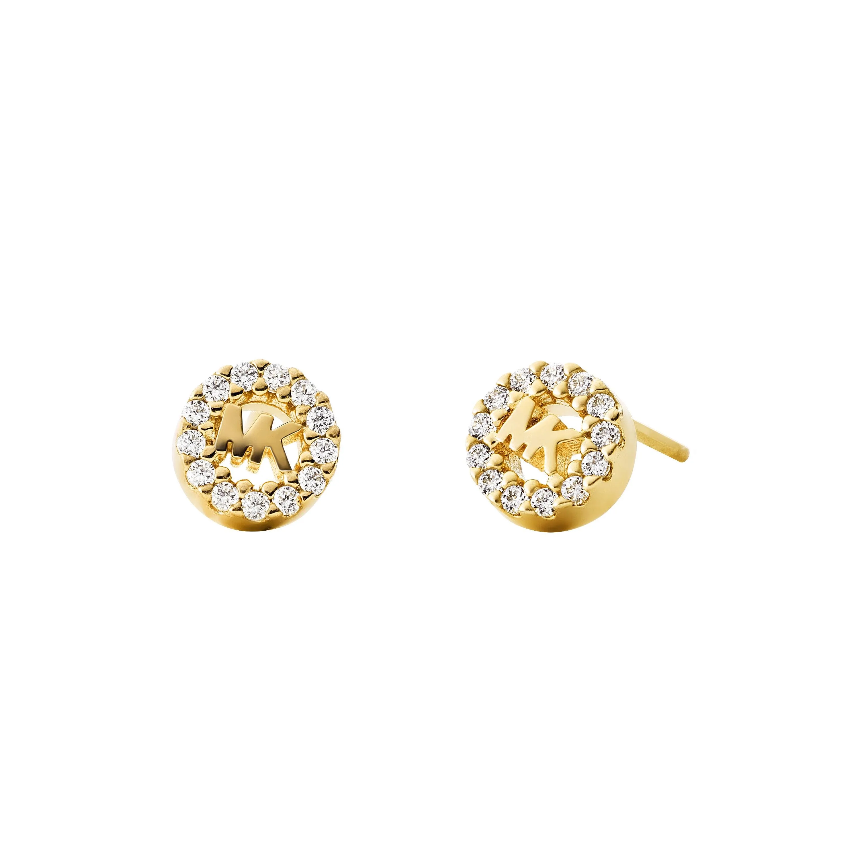 Michael Kors Gold-Plated Sterling Silver Mk Logo Crystal Stud Earrings