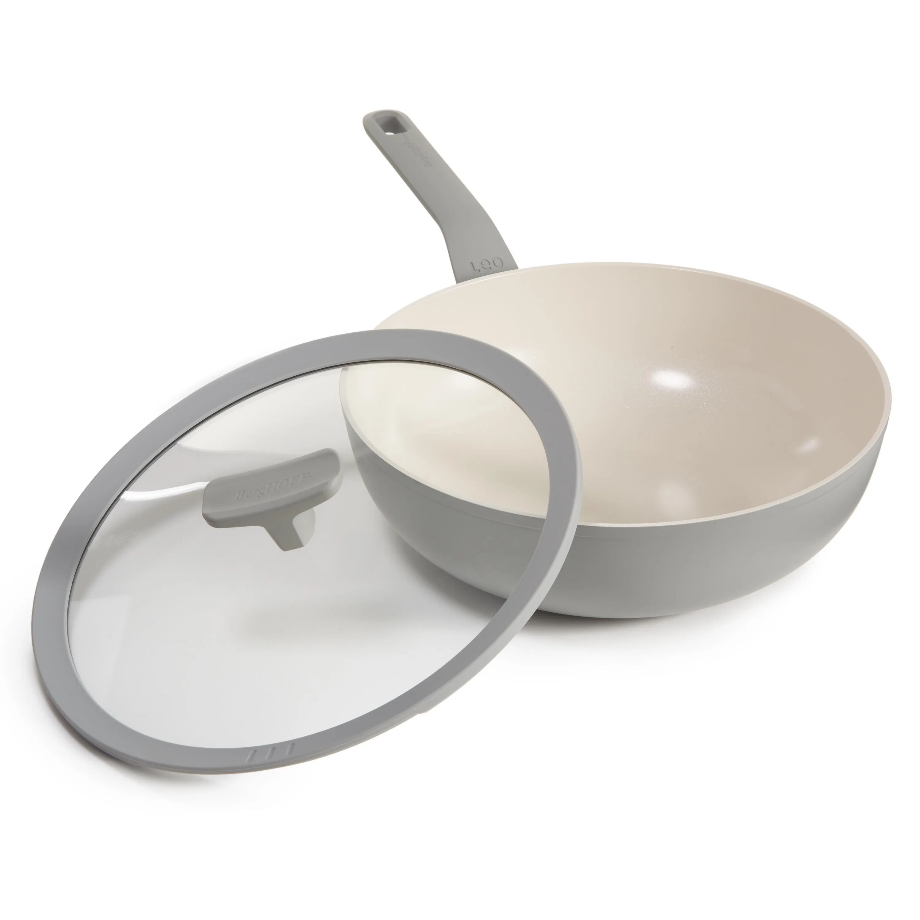 BergHoff Leo Balance Ns Ceramic Wok Pan 11", 4.4Qt. w/Glass Lid, Recycled Aluminum, Moonmist