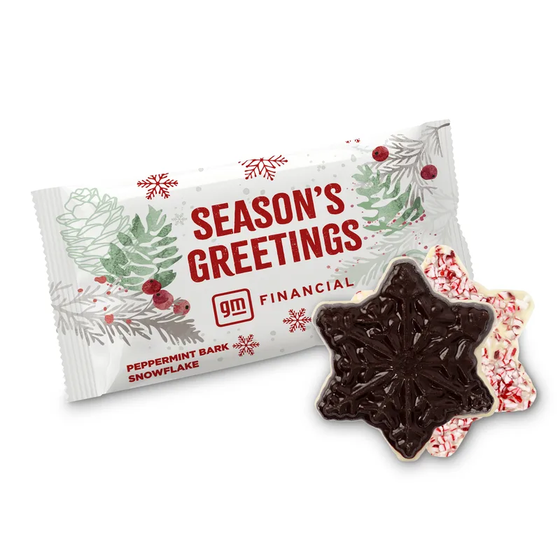 Individually Wrapped Peppermint Bark Snowflake Candy (Full Color) view 2