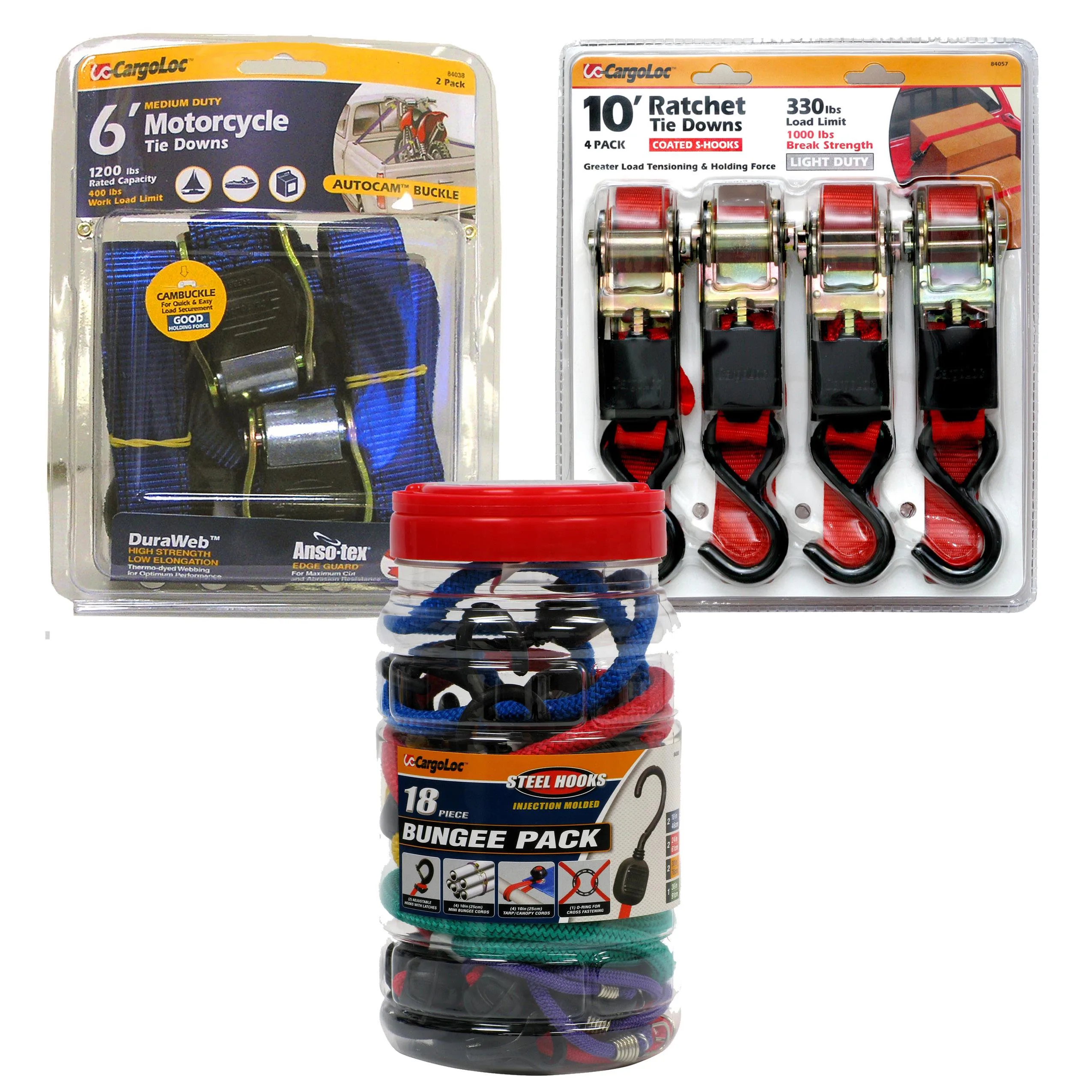 Allied Cargoloc 18-Piece Bungee Pack & Ratchet Tie-Down Package