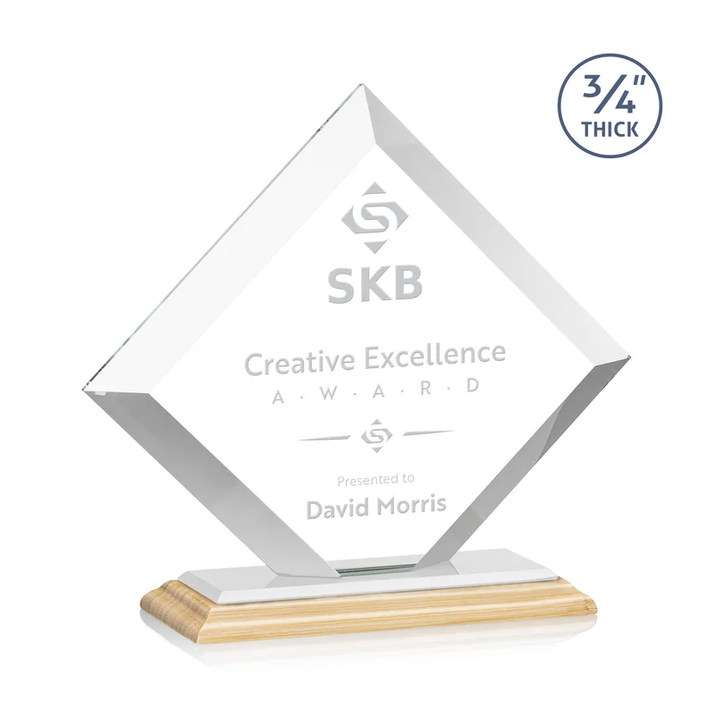 Deep Etch, Standard base, Bamboo, White, 9.5" x 8.75" x 3"