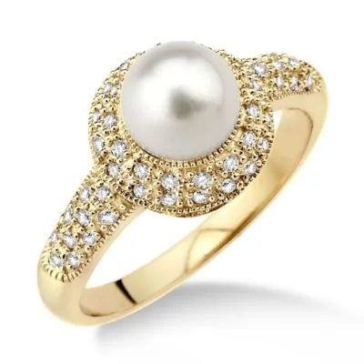 Jilco Inc Round Diamond & Pearl Ring - Size 6.5