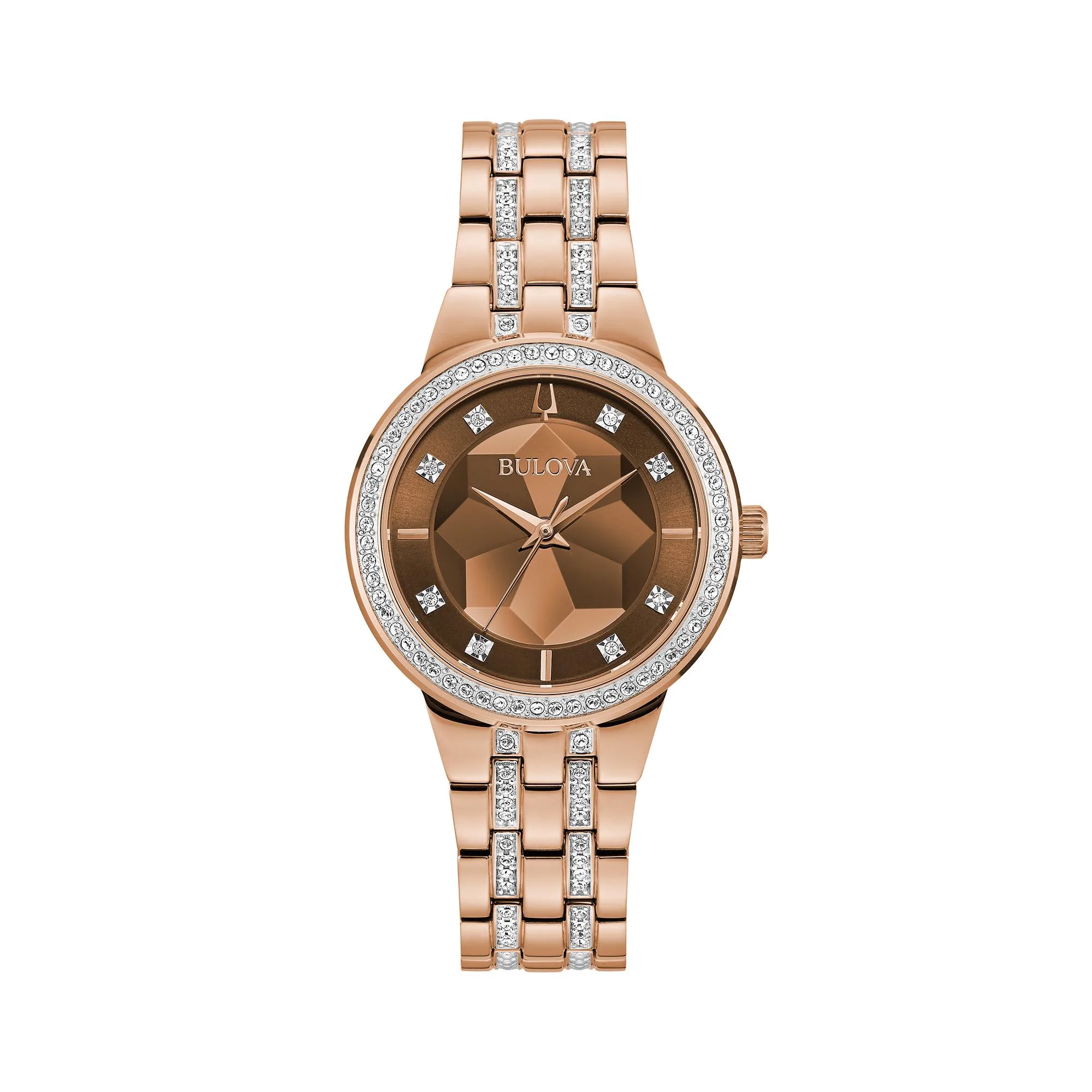 Bulova Watches Ladies' Phantom Crystal Collection w/ Rose Gold-Tone Faceted Dial And Bracelet