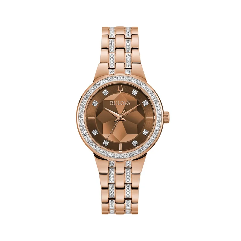 Bulova Watches Ladies' Phantom Crystal Collection w/ Rose Gold-Tone Faceted Dial And Bracelet
