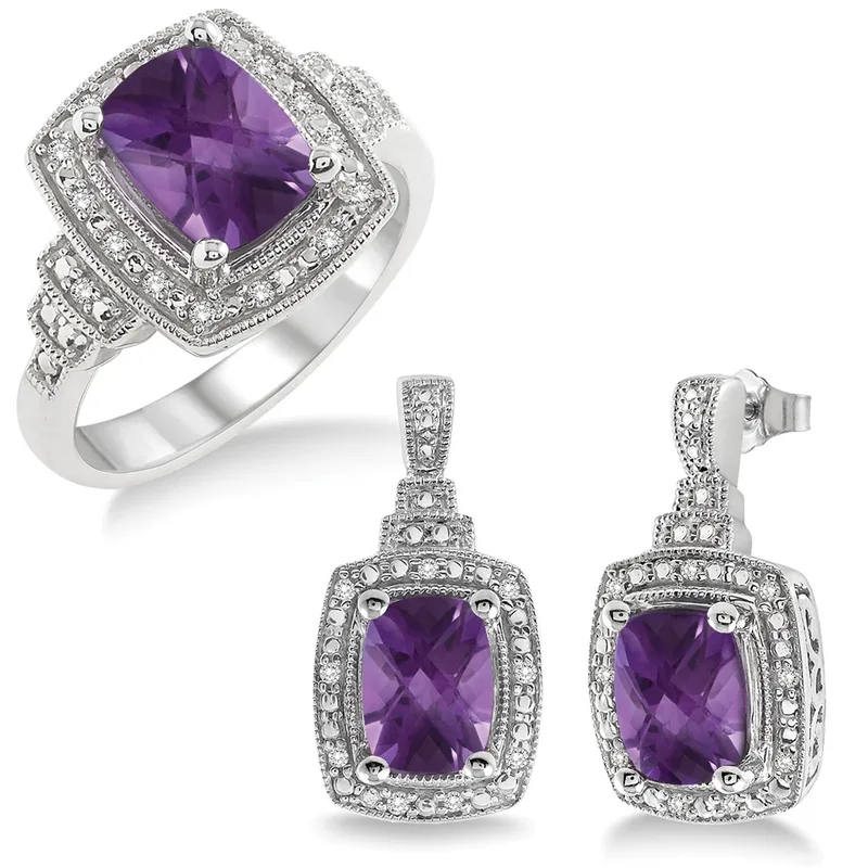 Jilco Inc Amethyst Earring & Ring Set
