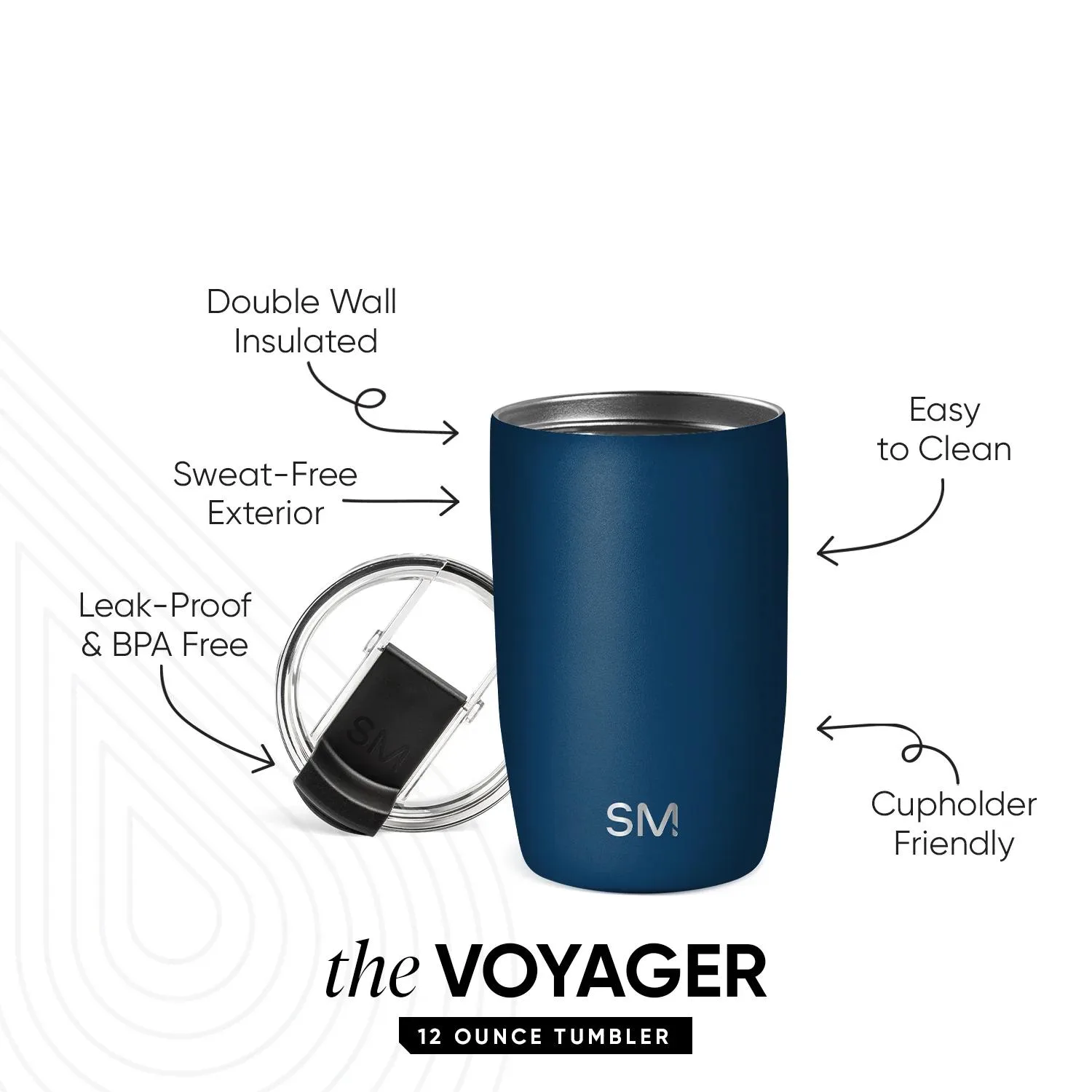 12 oz Simple Modern® Stainless Steel Double-Walled Insulated Voyager Tumbler Clear Flip Lid & Straw view 3