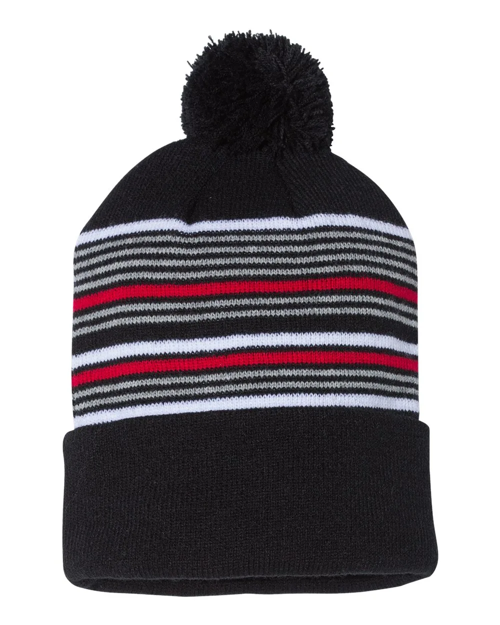 Sportsman™ 12" Striped Pom-Pom Cuffed Beanie