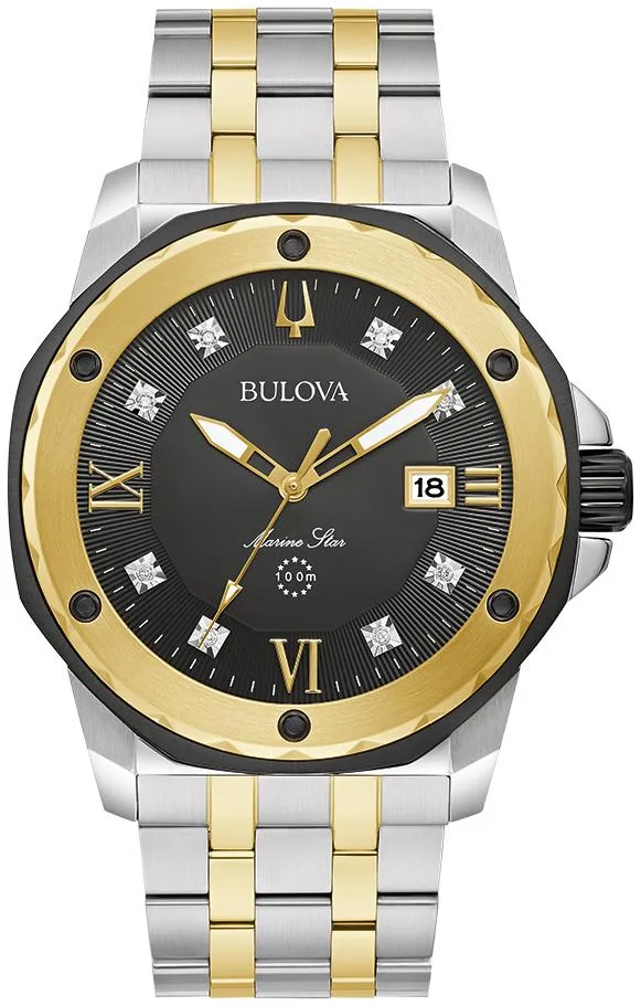 Bulova Watches Men's Marine Star Diamond Dial Two-Tone Stainless Steel Watch