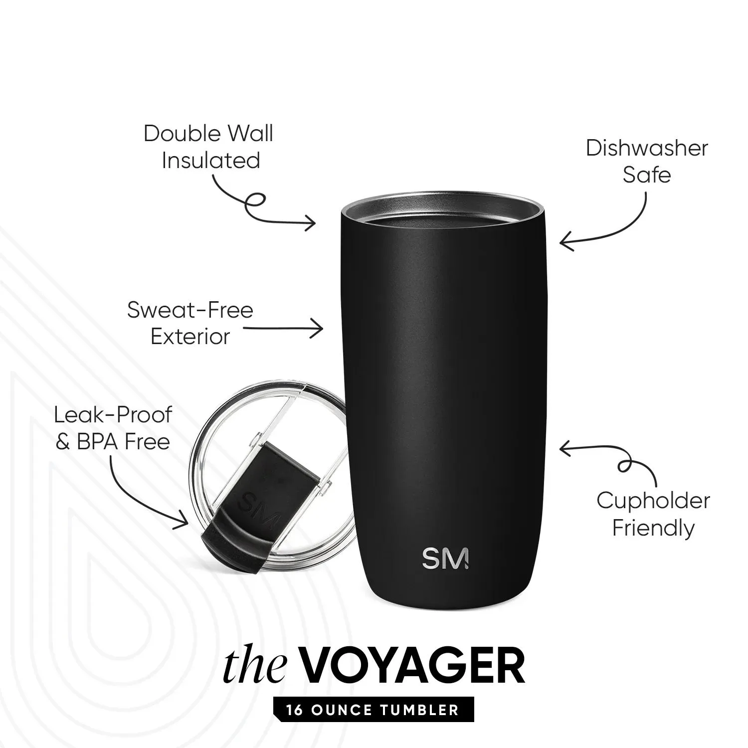 16 oz Simple Modern® Stainless Steel Double-Walled Insulated Voyager Tumbler Clear Flip Lid & Straw view 3