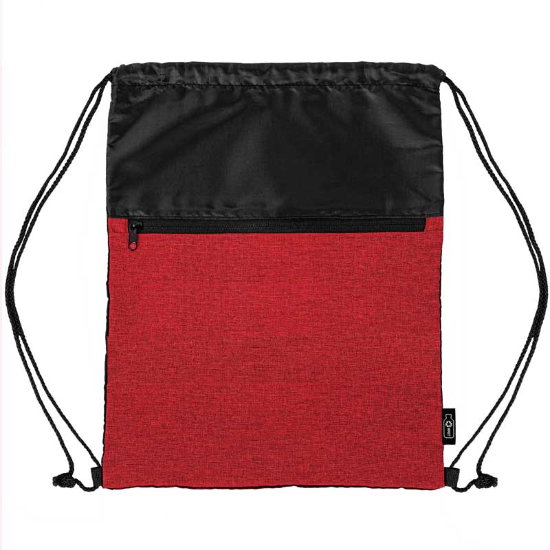 rPET Heather Draw String Bag w/Front Zipper Pocket view 3