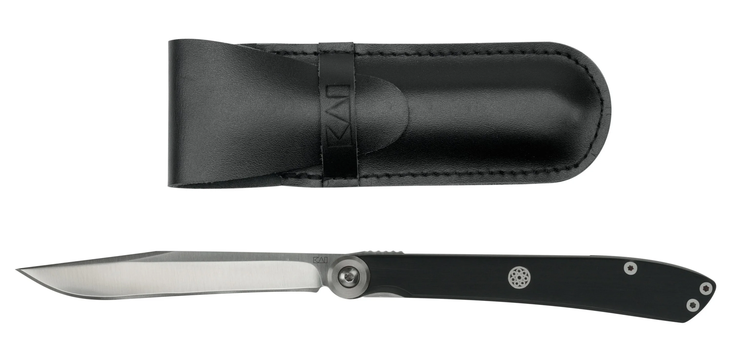 Kai Housewares Personal Folding Steak Knife w/Leather Sheath