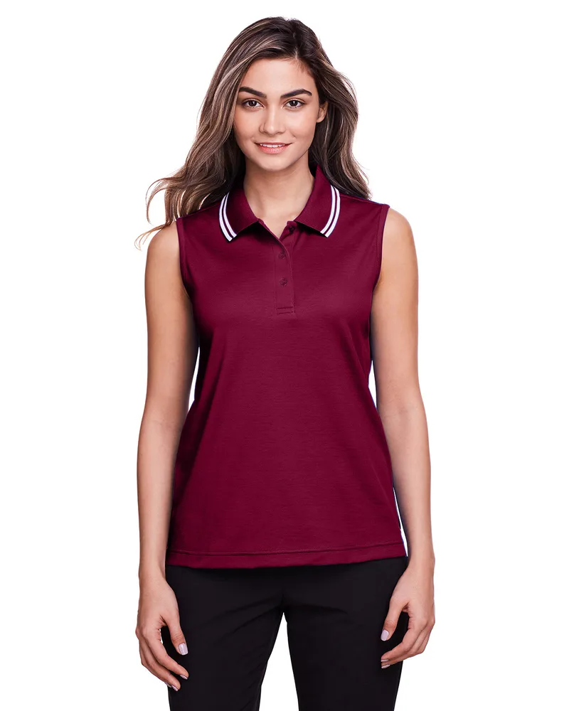 Devon and Jones CrownLux Performance? Ladies' Plaited Tipped Sleeveless Polo view 2