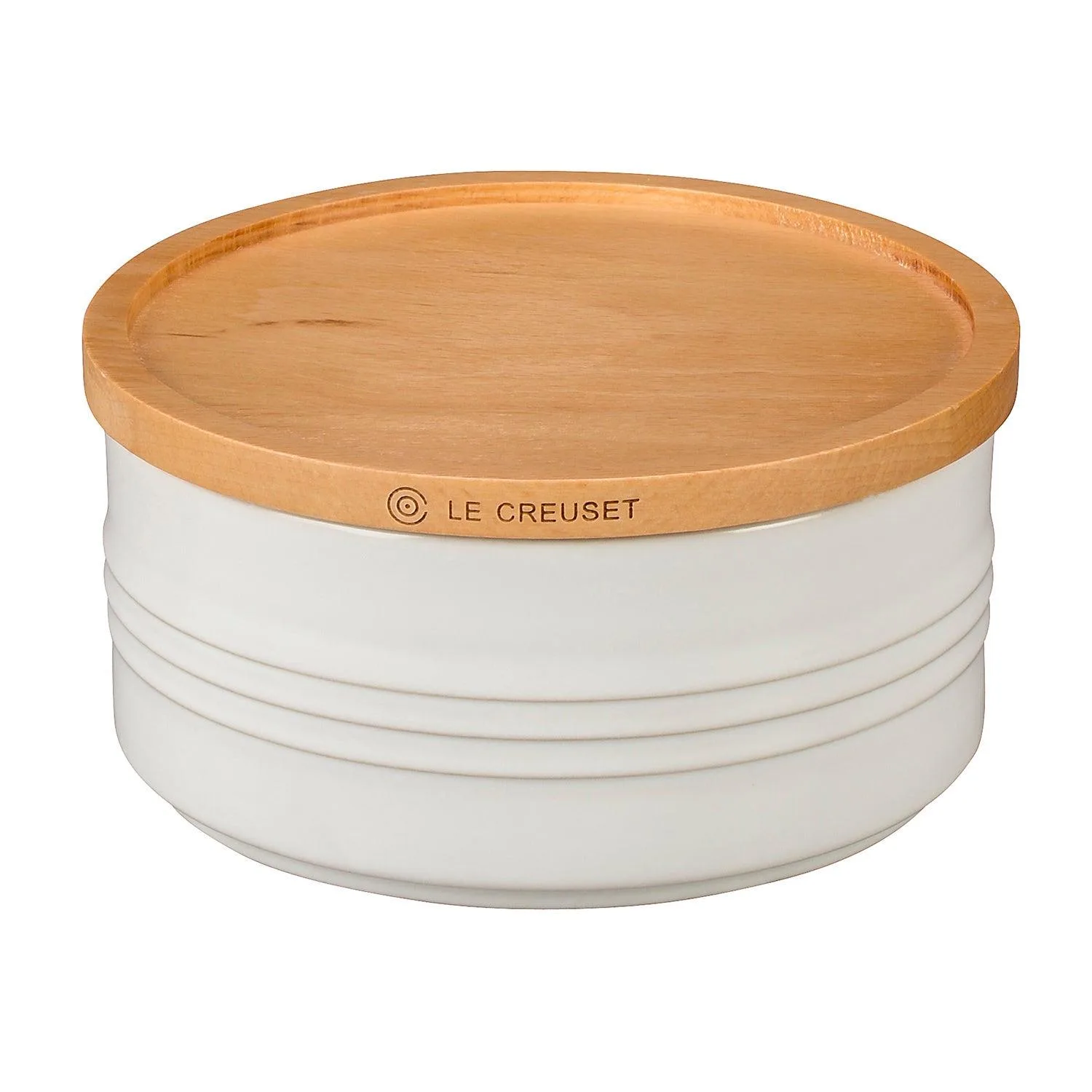 Le Creuset 23 Oz. Stoneware Storage Canister W/ Wood Lid White