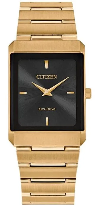 Citizen® Stiletto Tank Unisex/Small Gold-Tone Watch w/Black Dial