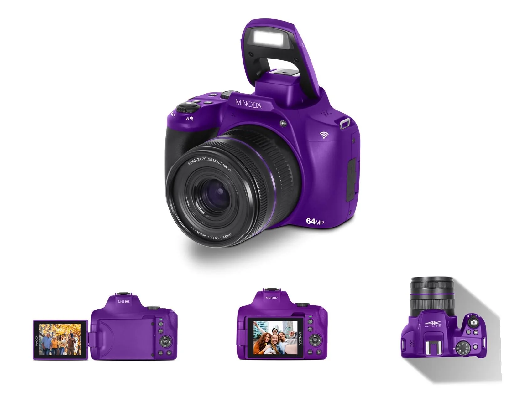 Minolta 64Mp/4K Ultra Hd 10X Optical Zoom Bridge Camera - Purple