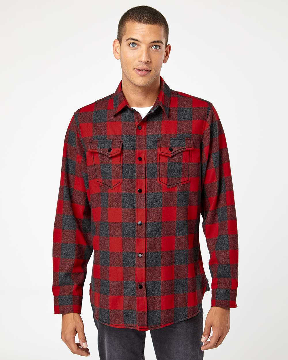 Burnside® Snap Front Long Sleeve Plaid Flannel Shirt view 6