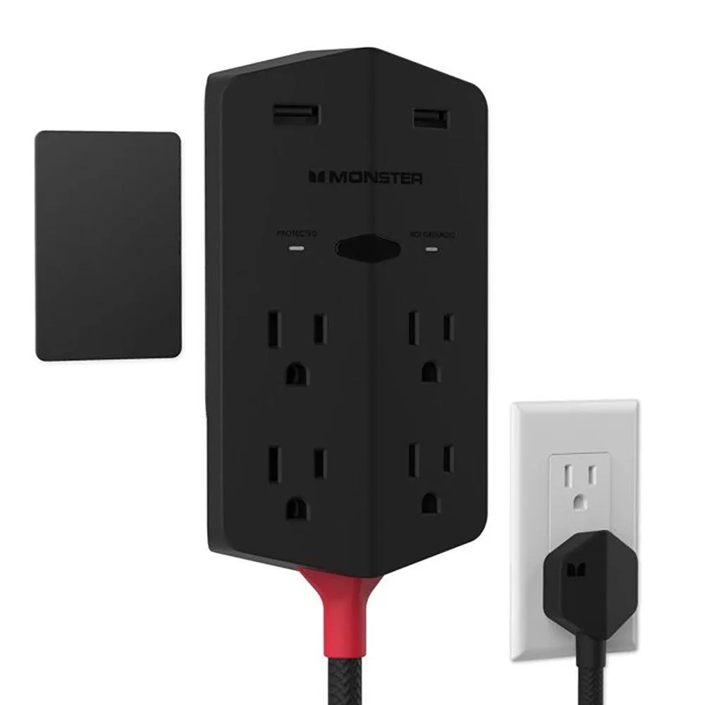 Monster Power Shield Xl 4 Ac Outlet Magnetic Surge Protector Black
