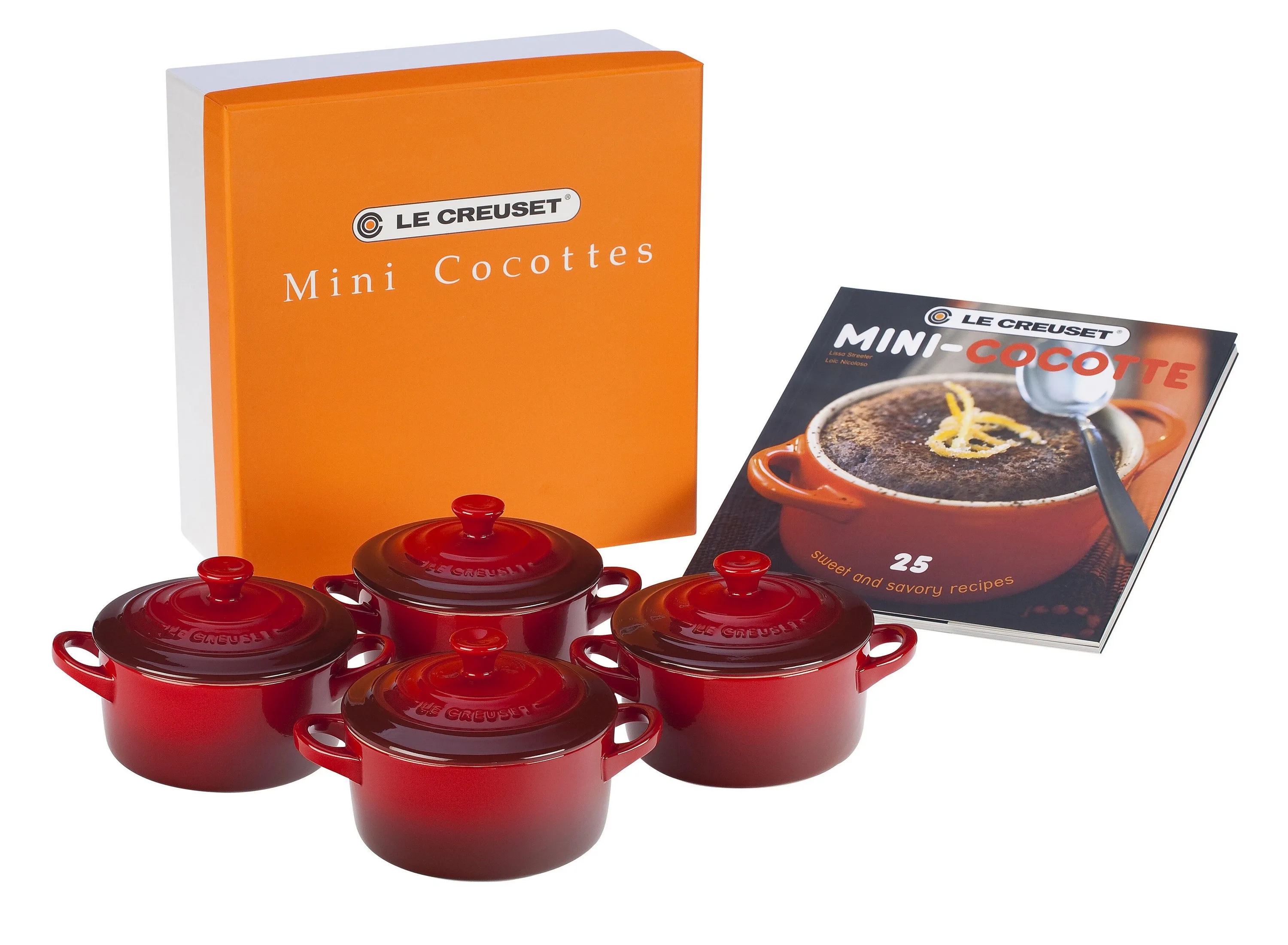 Le Creuset 8Oz Mini Cocottes Set w/Cookbook - 4Pk Cerise