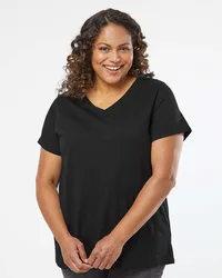 LAT Curvy Collection Women's Fine Jersey V-Neck Tee — Blended Black